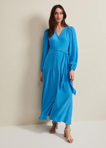 Phase Eight Tori Button Through Dress Blue Australia | OT3246759